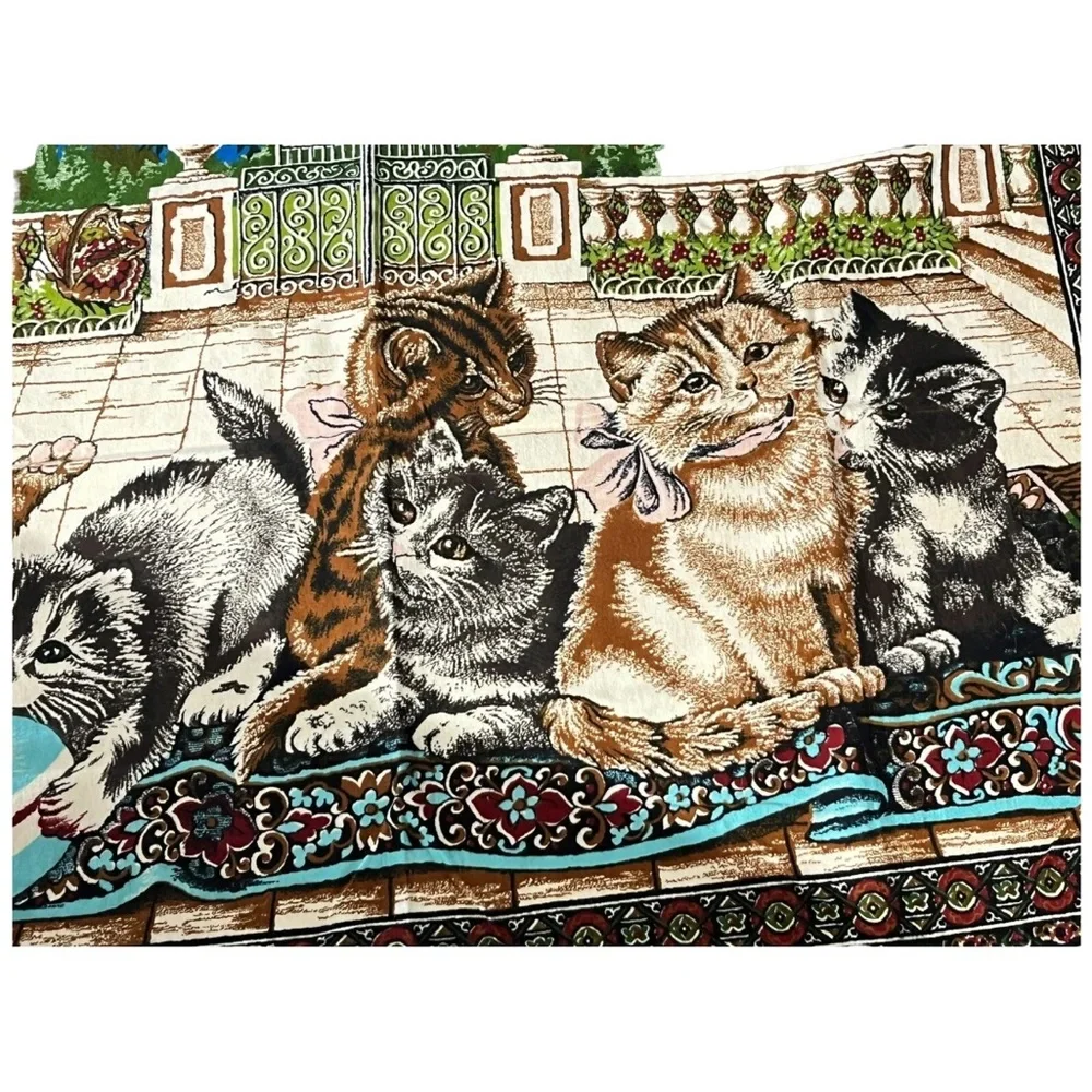 Tapestry Wall Hanging Made in Turkey 39 X 57 In Cotton Vtg Cats Playing Patio L